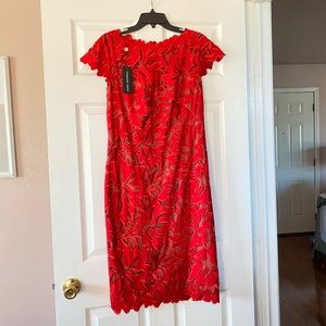 NWT fire red Tadashi Shoji dress. Size 12